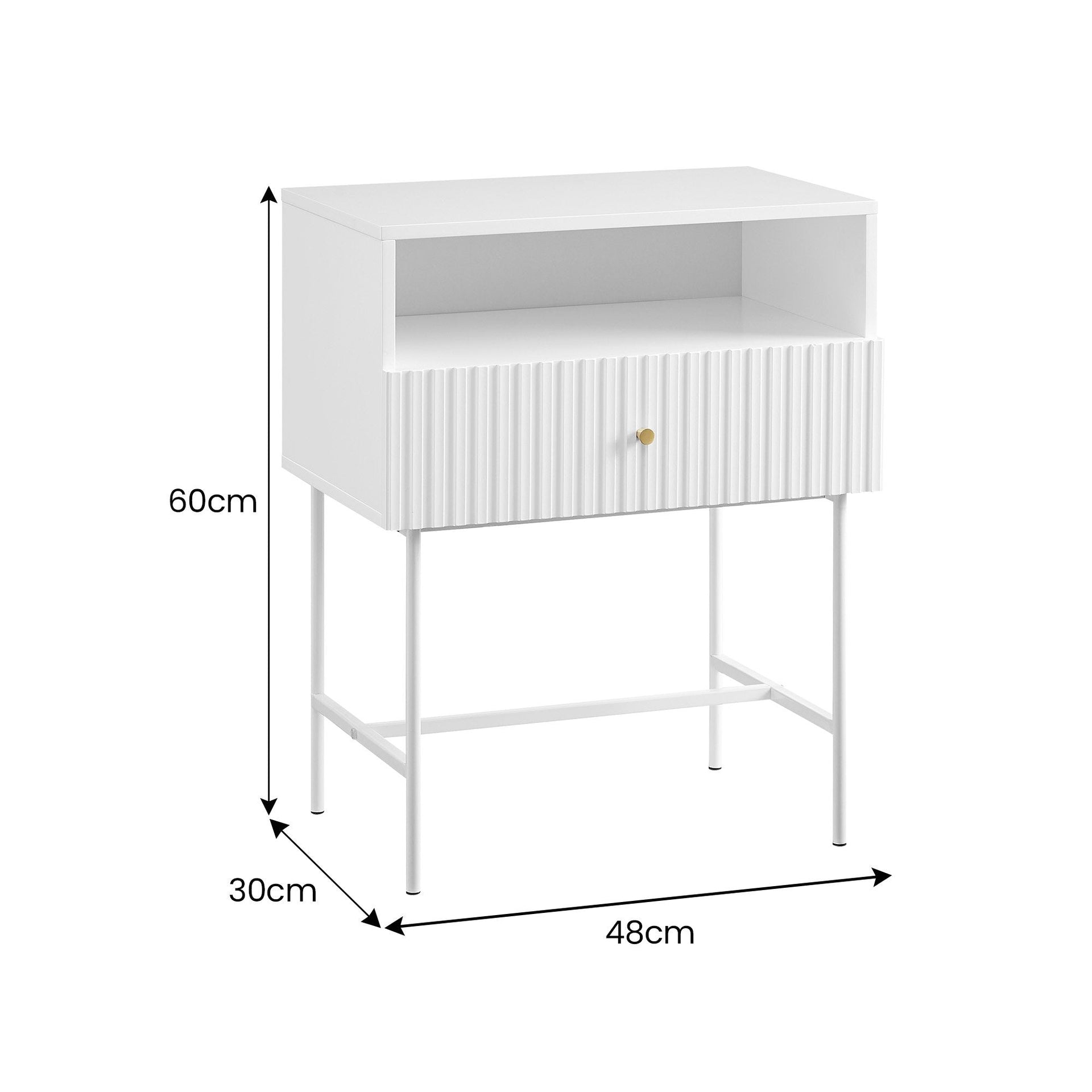 Sarantino Cecil Slender Fluted Bedside Table In White Sarantino