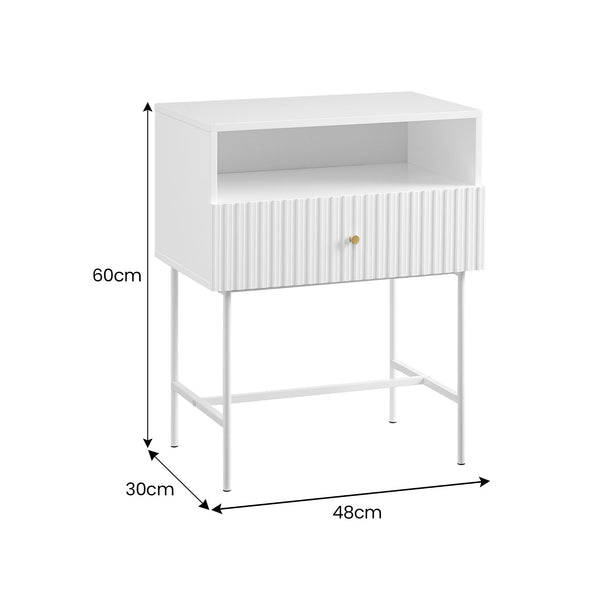 Sarantino Cecil Slender Fluted Bedside Table In White Sarantino