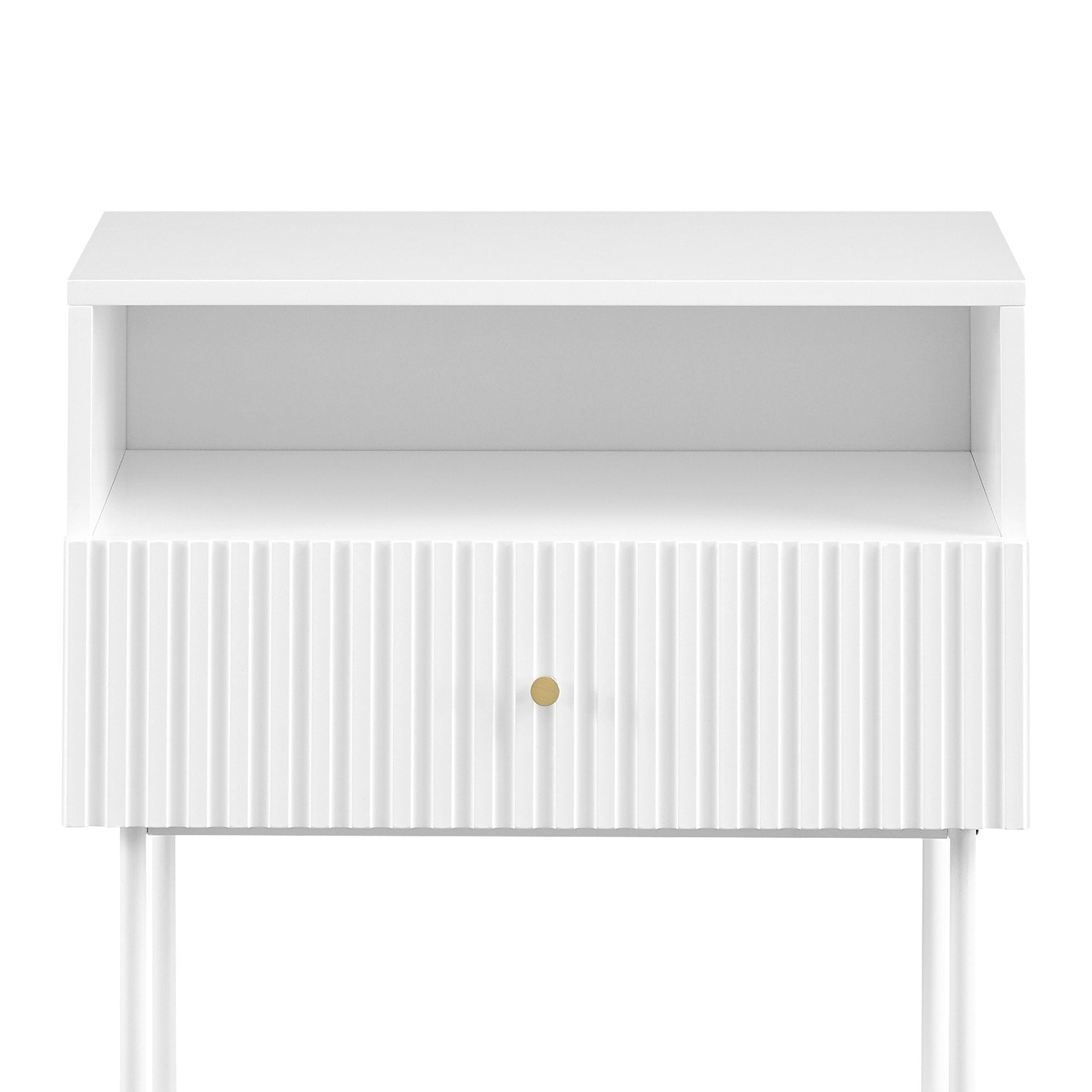Sarantino Cecil Slender Fluted Bedside Table In White Sarantino