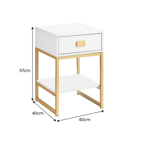 Sarantino Alessia Bedside Table In White/gold Sarantino