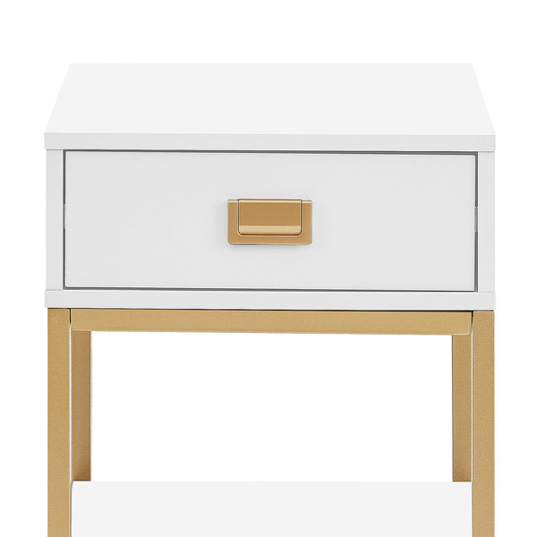 Sarantino Alessia Bedside Table In White/gold Sarantino