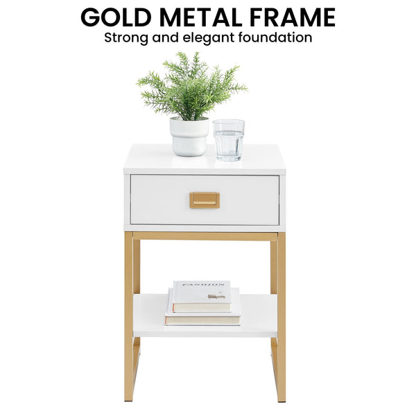 Sarantino Alessia Bedside Table In White/gold Sarantino