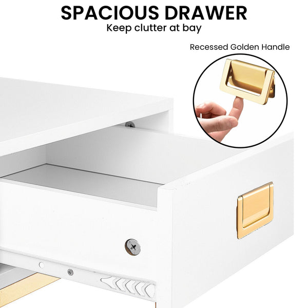 Sarantino Alessia Bedside Table In White/gold Sarantino