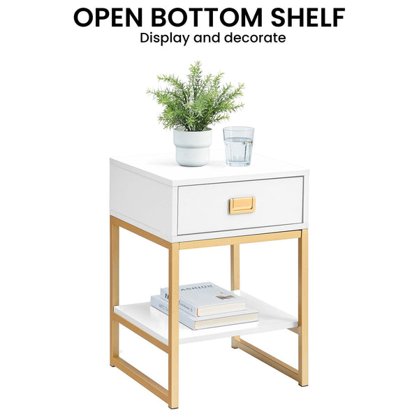 Sarantino Alessia Bedside Table In White/gold Sarantino