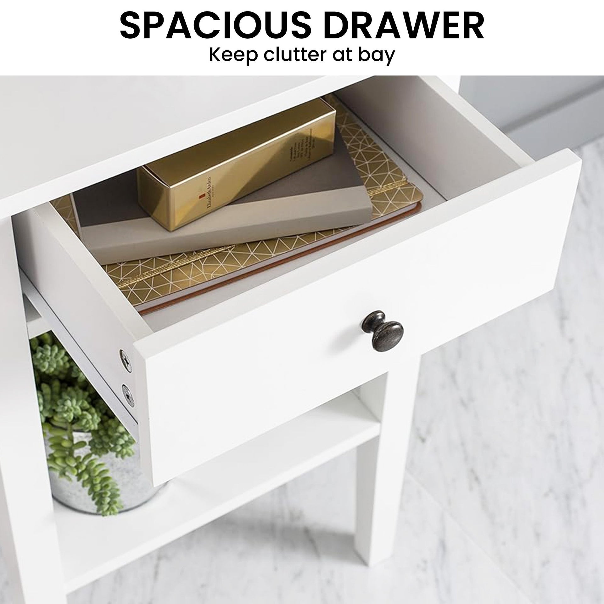 Sarantino Rue Bedside Table - White Sarantino