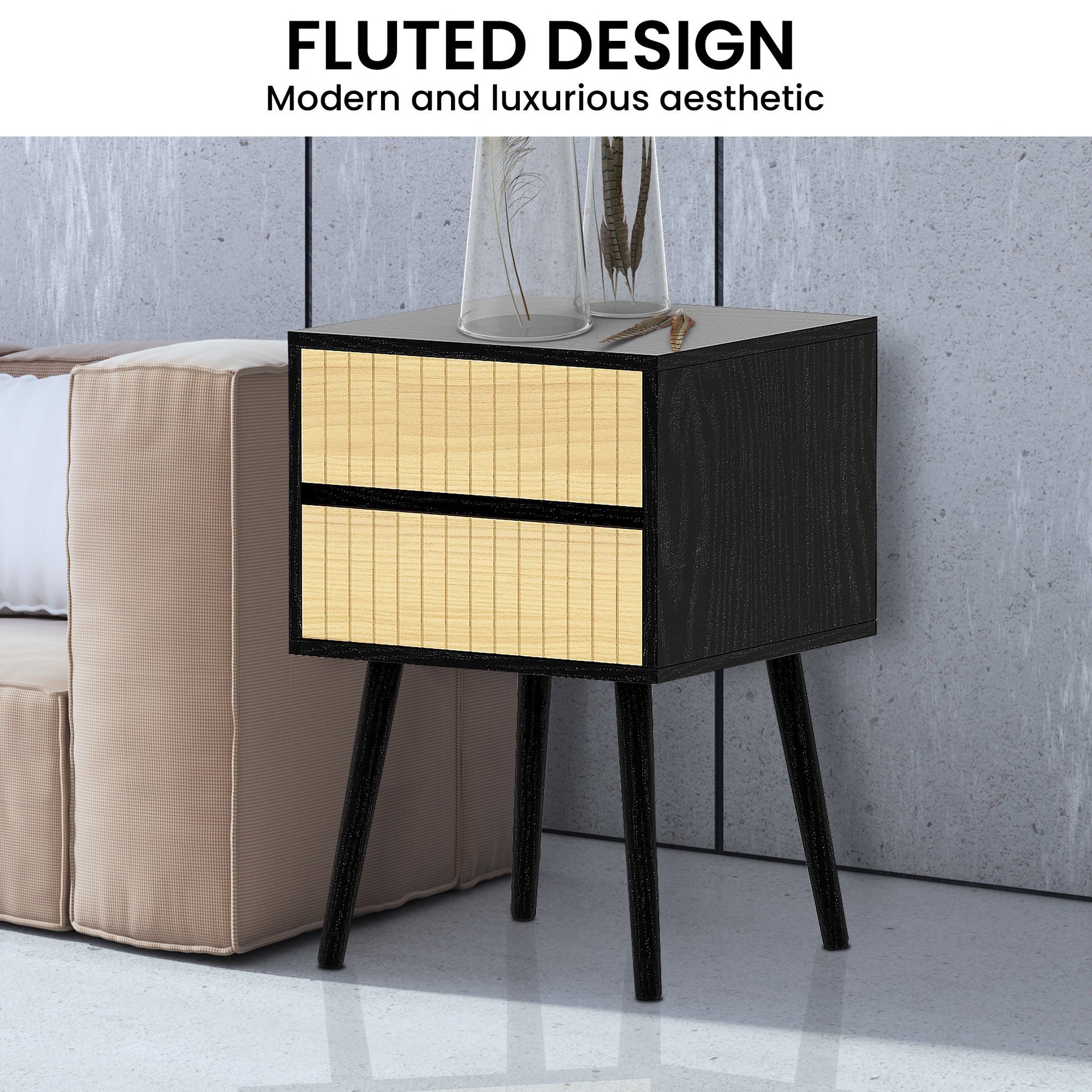 Sarantino Ivan Bedside Table Night Stand - Black/natural Sarantino