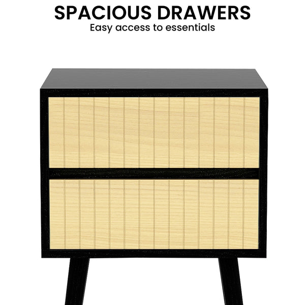 Sarantino Ivan Bedside Table Night Stand - Black/natural Sarantino