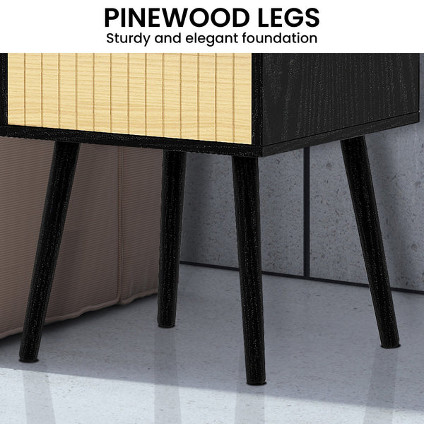 Sarantino Ivan Bedside Table Night Stand - Black/natural Sarantino