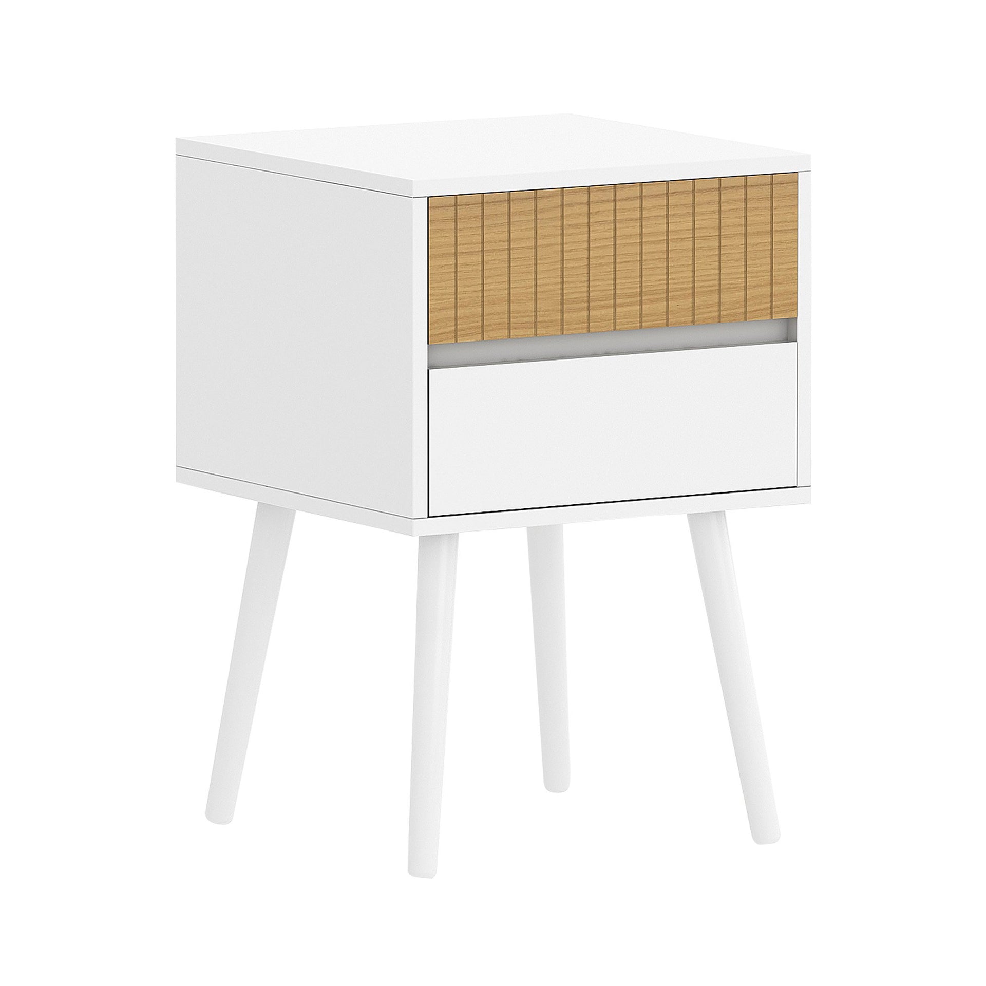 Sarantino Clio Bedside Table Night Stand - White/natural Sarantino