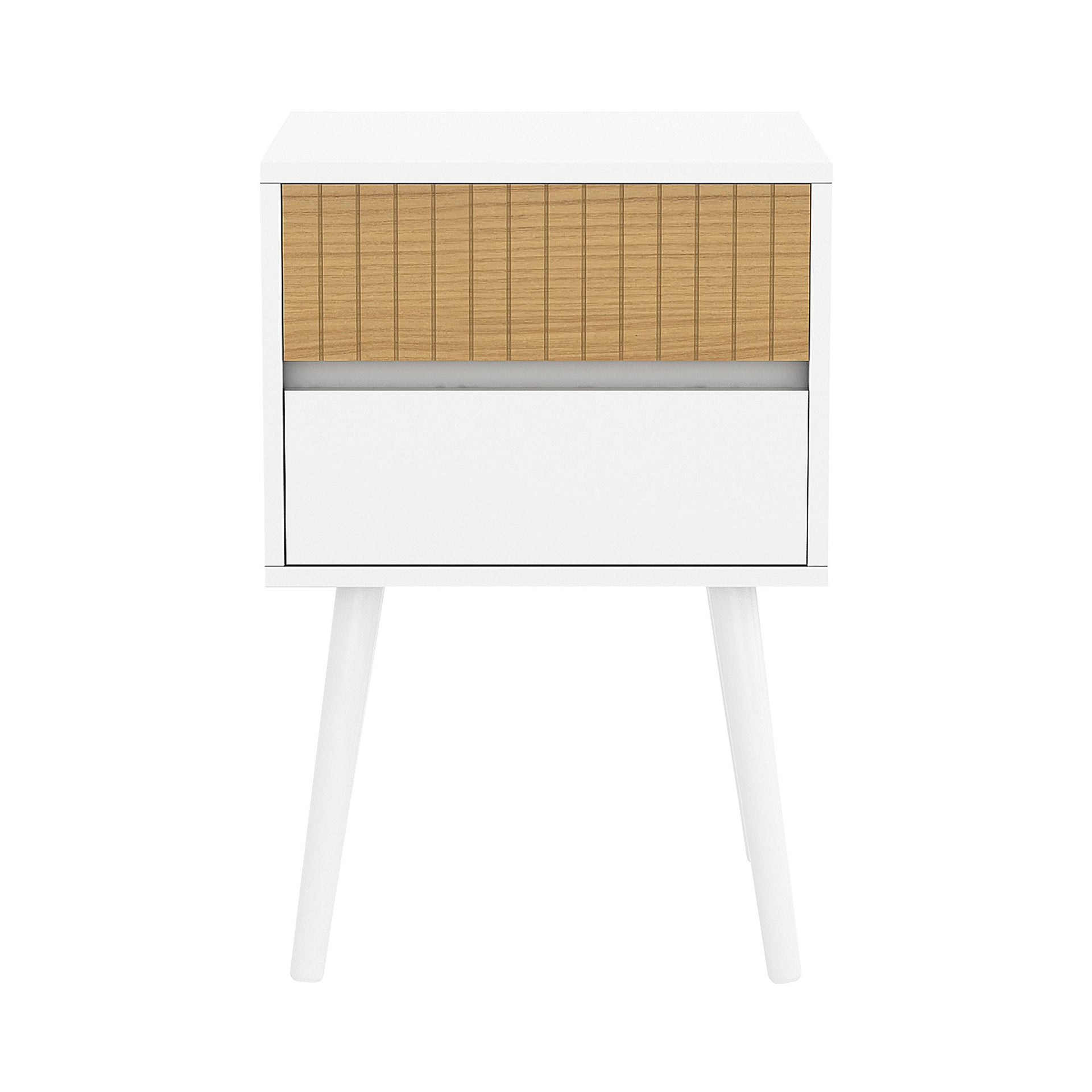 Sarantino Clio Bedside Table Night Stand - White/natural Sarantino