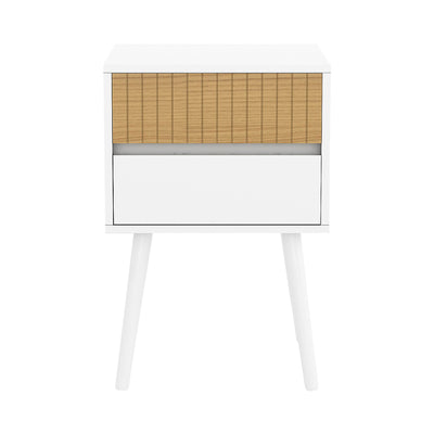 Sarantino Clio Bedside Table Night Stand - White/natural