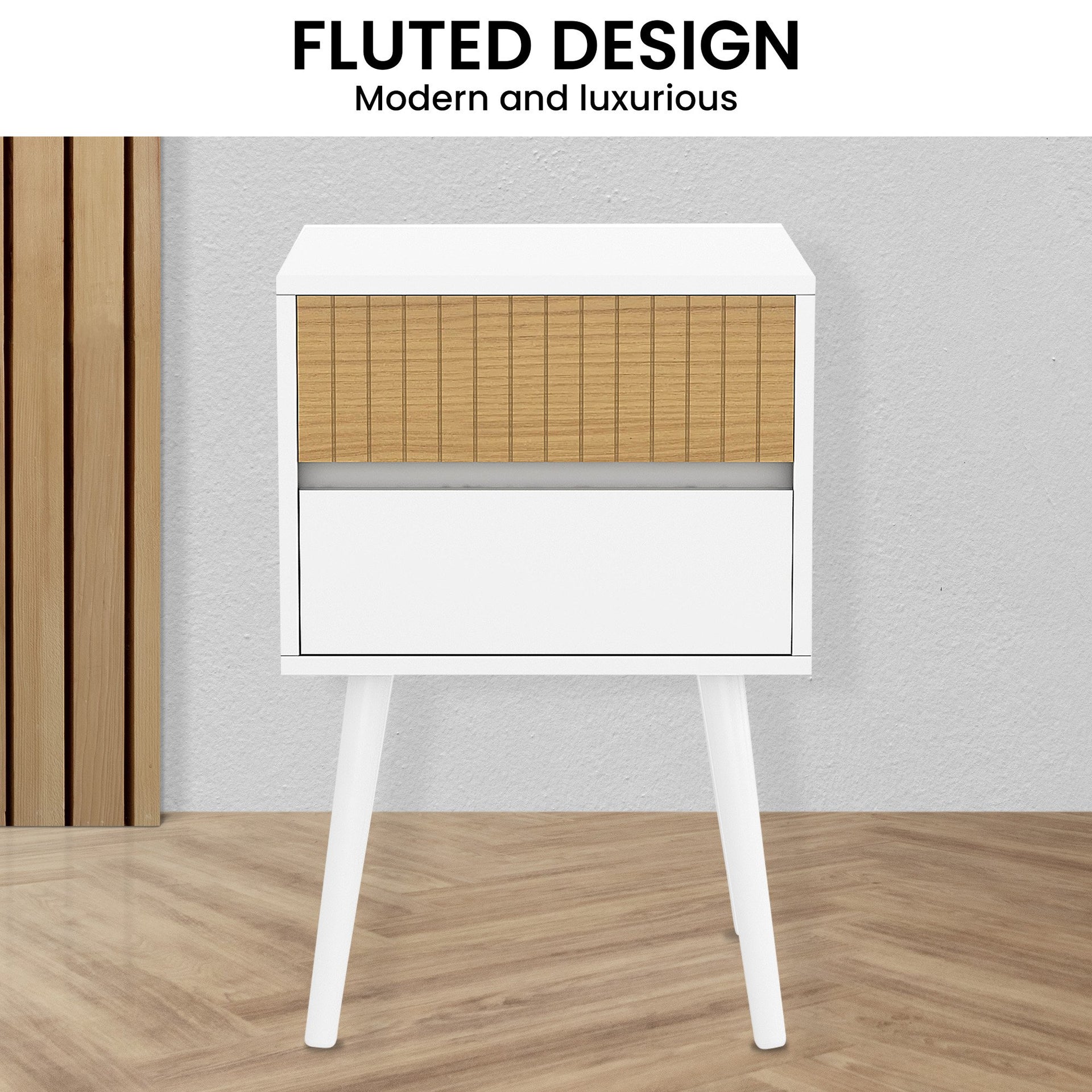 Sarantino Clio Bedside Table Night Stand - White/natural Sarantino