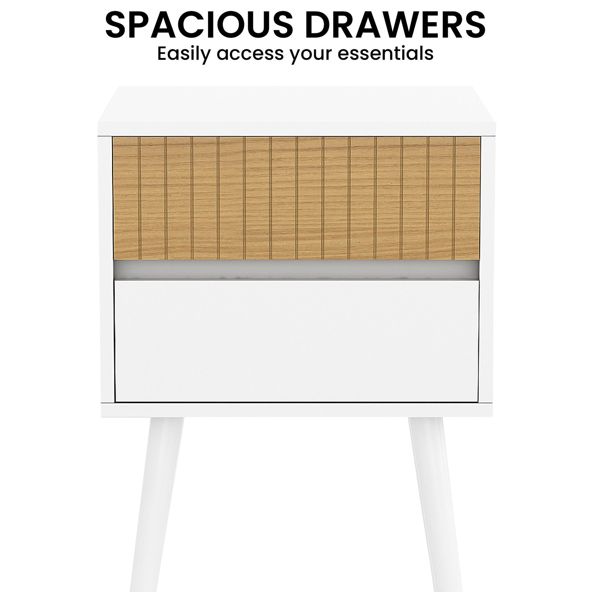 Sarantino Clio Bedside Table Night Stand - White/natural Sarantino