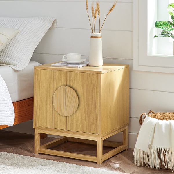 Sarantino Luca Bedside Table Split Door Night Stand - Natural Sarantino