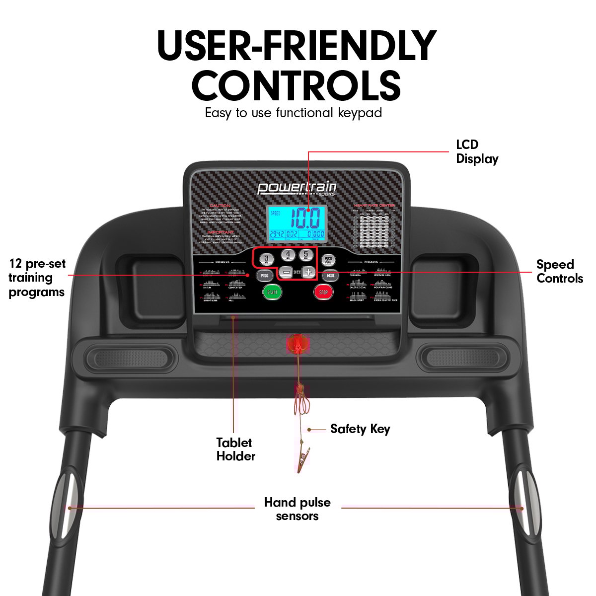 Powertrain K100 Electric Treadmill Foldable Home Gym Cardio Powertrain