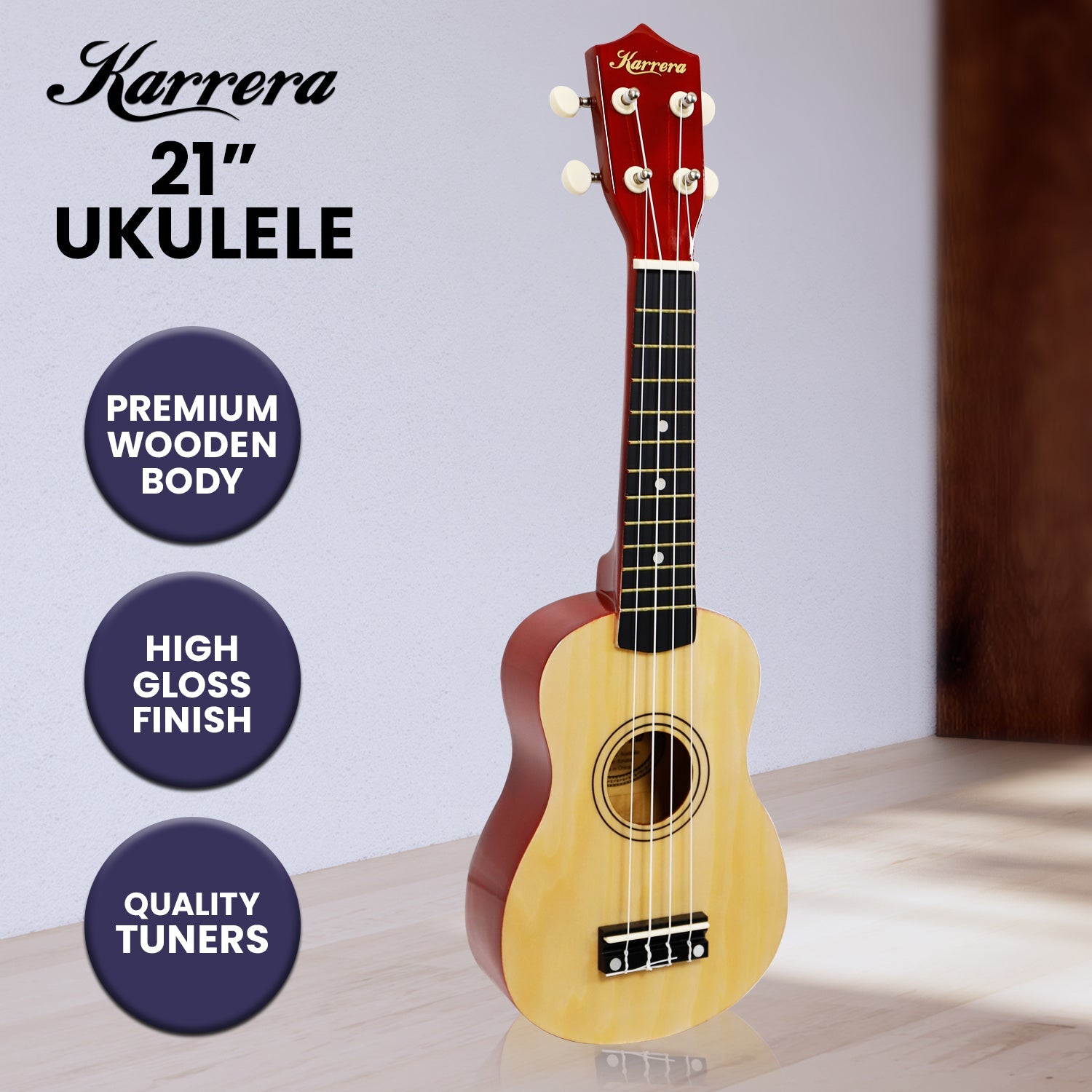 Karrera 21in Ukulele - Natural Karrera