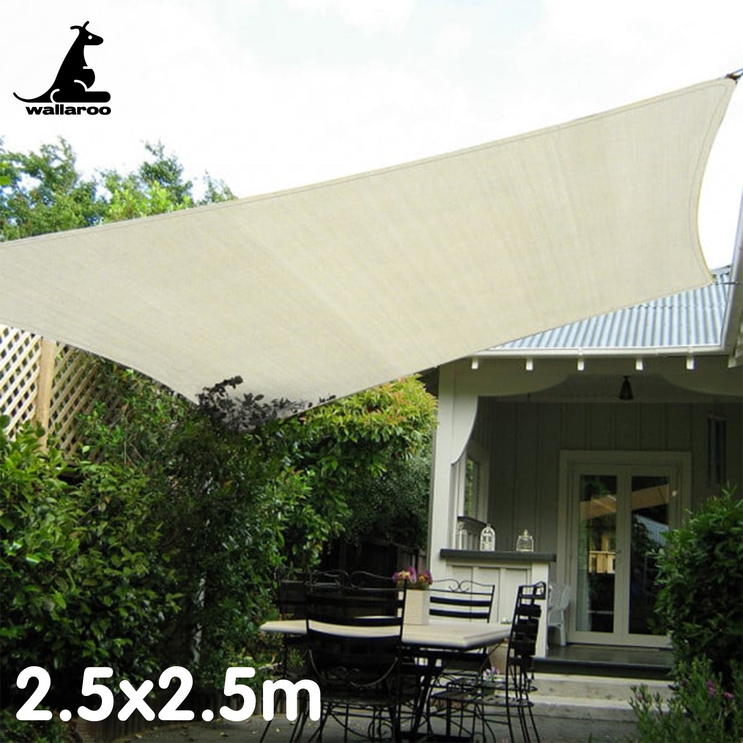 Wallaroo Waterproof Outdoor Shade Sail Sun Cloth Square 2.5x2.5M Wallaroo