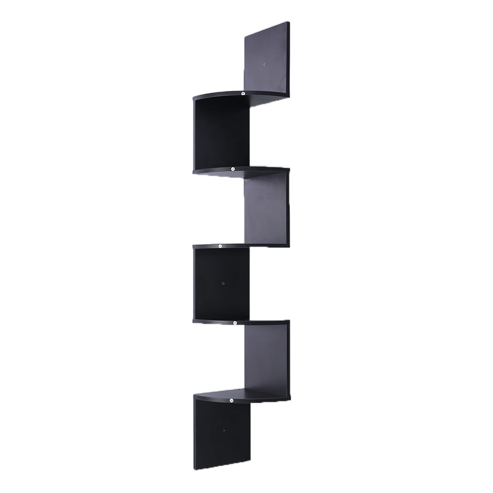 Sarantino 5 Tier Corner Wall Shelf Display Shelves Dvd Book Storage Rack Floating Mounted - Black Sarantino