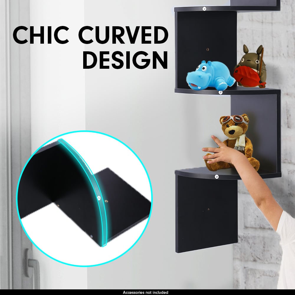 Sarantino 5 Tier Corner Wall Shelf Display Shelves Dvd Book Storage Rack Floating Mounted - Black Sarantino