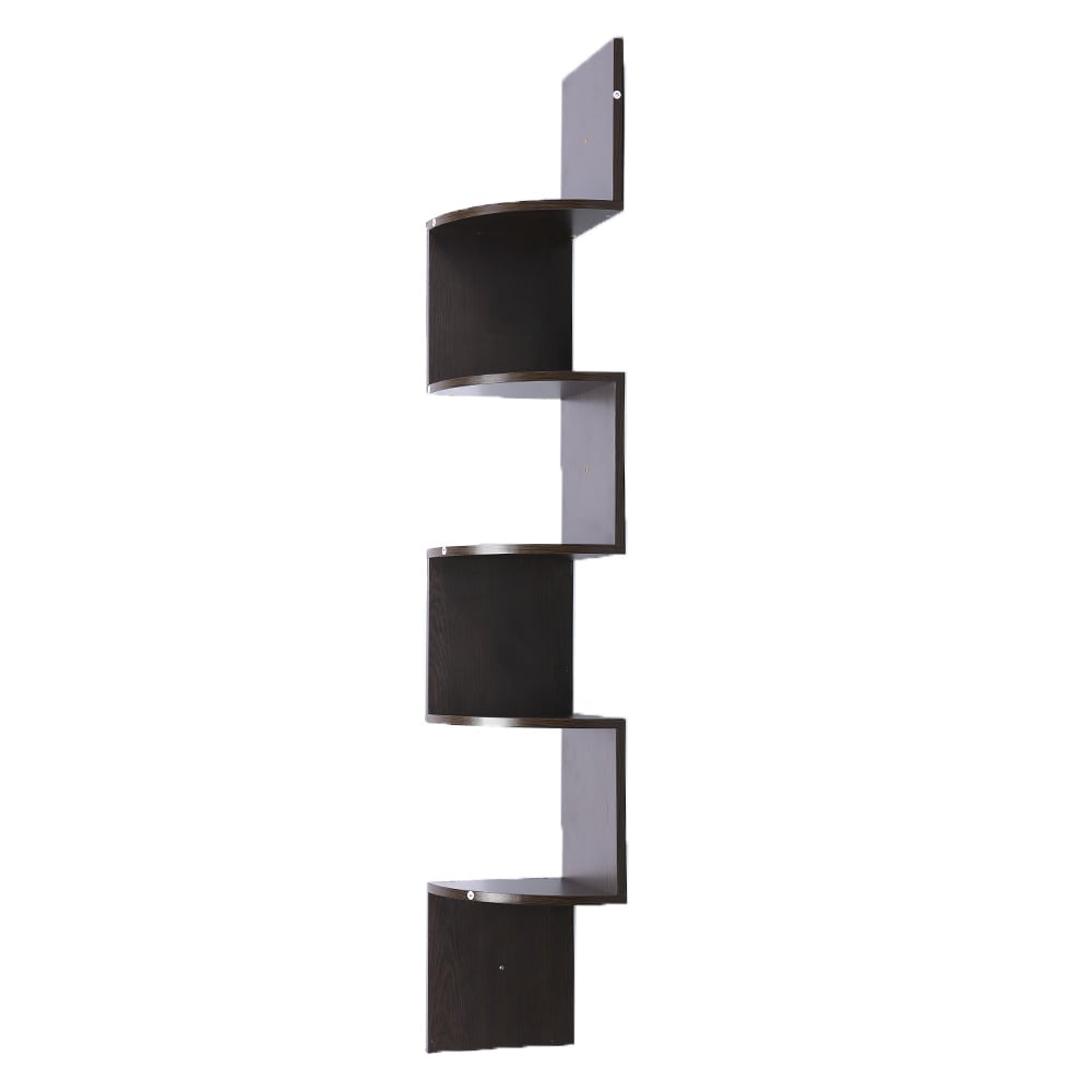 Sarantino 5 Tier Corner Wall Shelf Display Shelves Dvd Book Storage Rack Floating Mounted - Dark Brown Sarantino