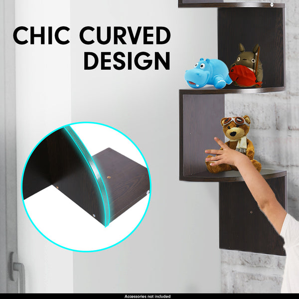 Sarantino 5 Tier Corner Wall Shelf Display Shelves Dvd Book Storage Rack Floating Mounted - Dark Brown Sarantino