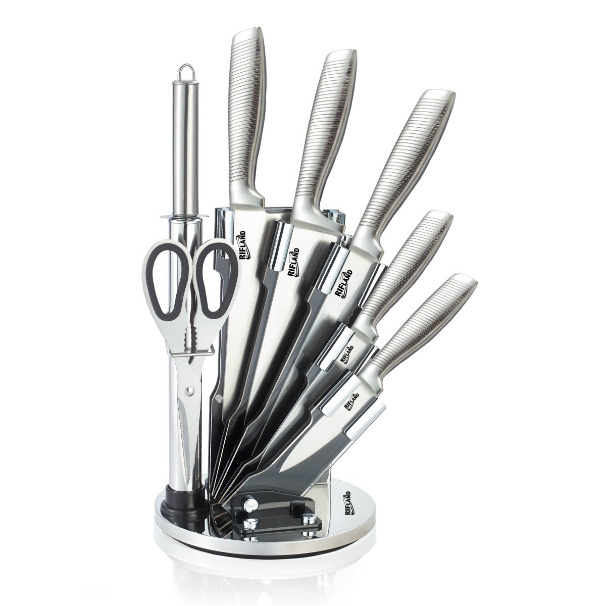 Stainless Steel 8PC Kitchen Chef Knife Block Set Knives Scissor Sharpener AU Does not apply