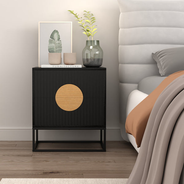 Belmonte Fluted Bedside Table in Black Does not apply