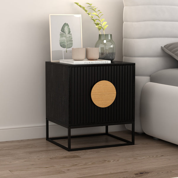 Belmonte Fluted Bedside Table in Black Does not apply