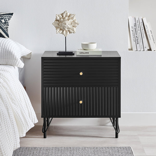 Lisa Wavy Fluted Bedside Table in Black Does not apply