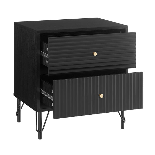 Lisa Wavy Fluted Bedside Table in Black Does not apply