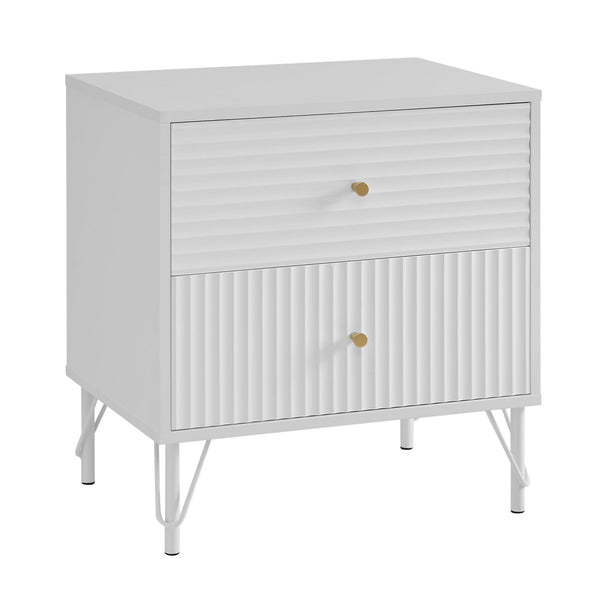 Lisa Wavy Fluted Bedside Table in White Does not apply