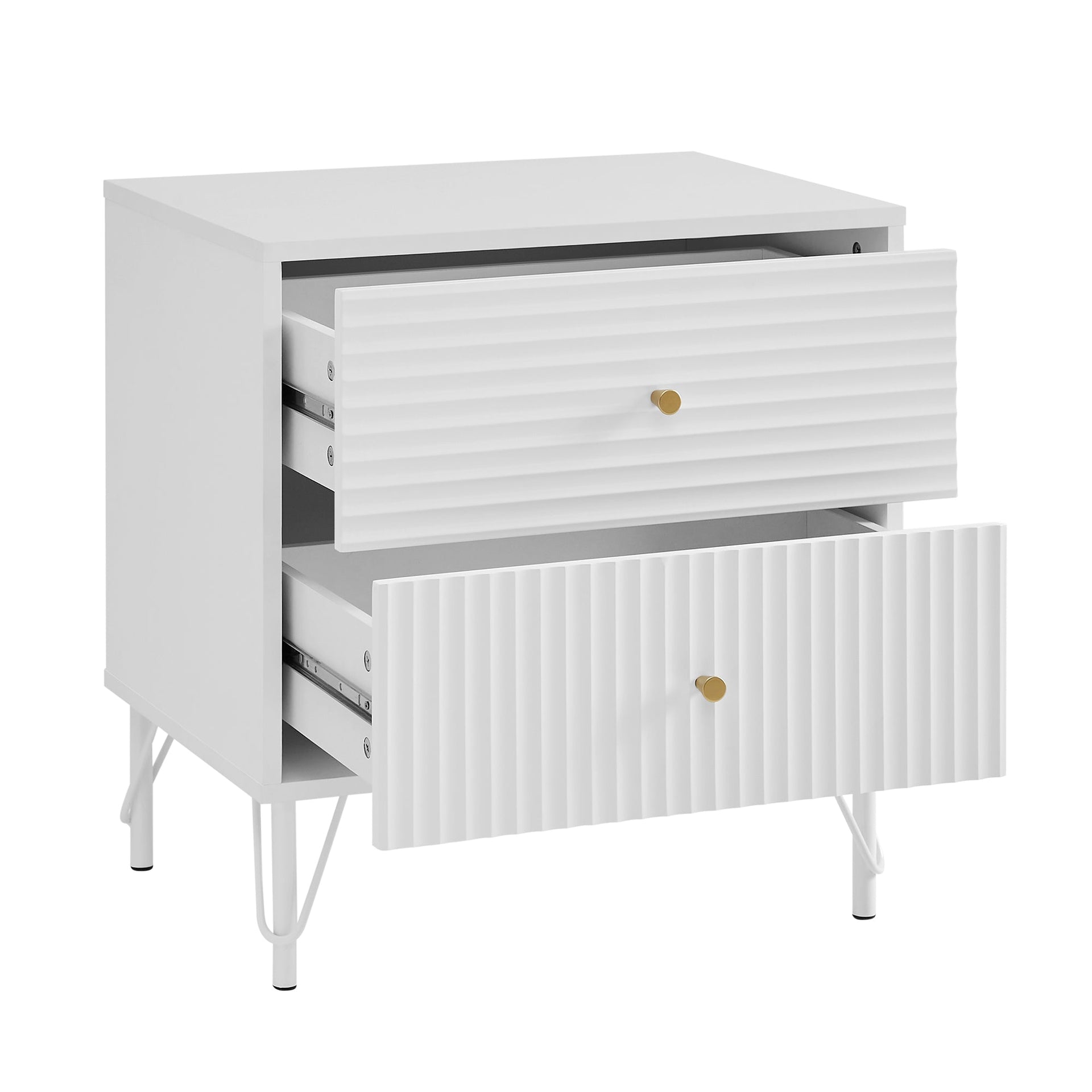 Lisa Wavy Fluted Bedside Table in White Does not apply