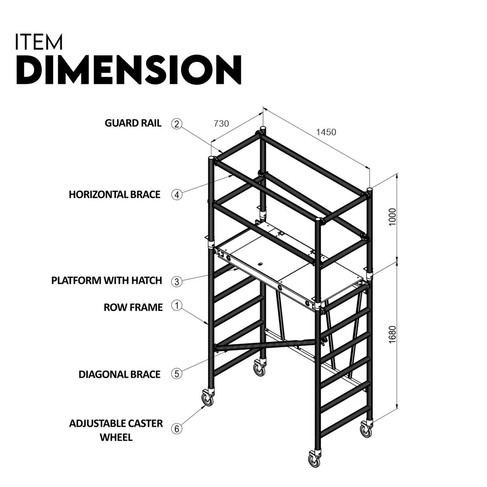3.0M Aluminium Scaffold Mobile Tower Single Width Platform Height AU Standard Does not apply