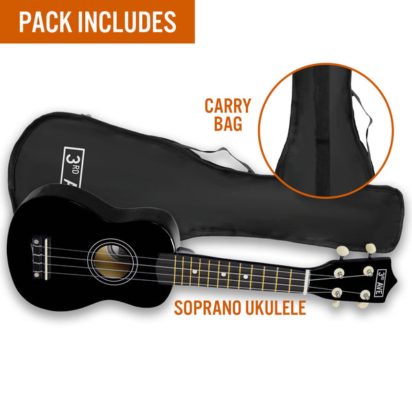 3rd Avenue Soprano Ukulele - Black Does not apply