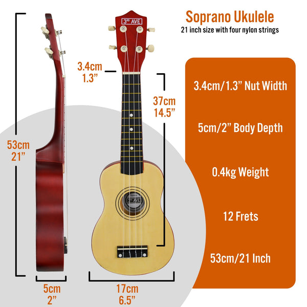 3rd Avenue Soprano Ukulele - Natural Does not apply
