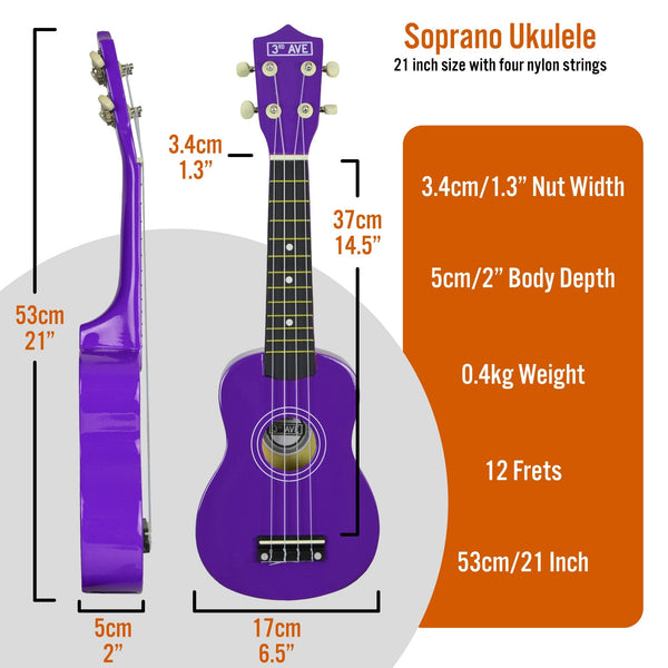 3rd Avenue Soprano Ukulele - Purple Does not apply