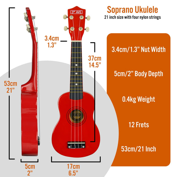 3rd Avenue Soprano Ukulele - Red Does not apply