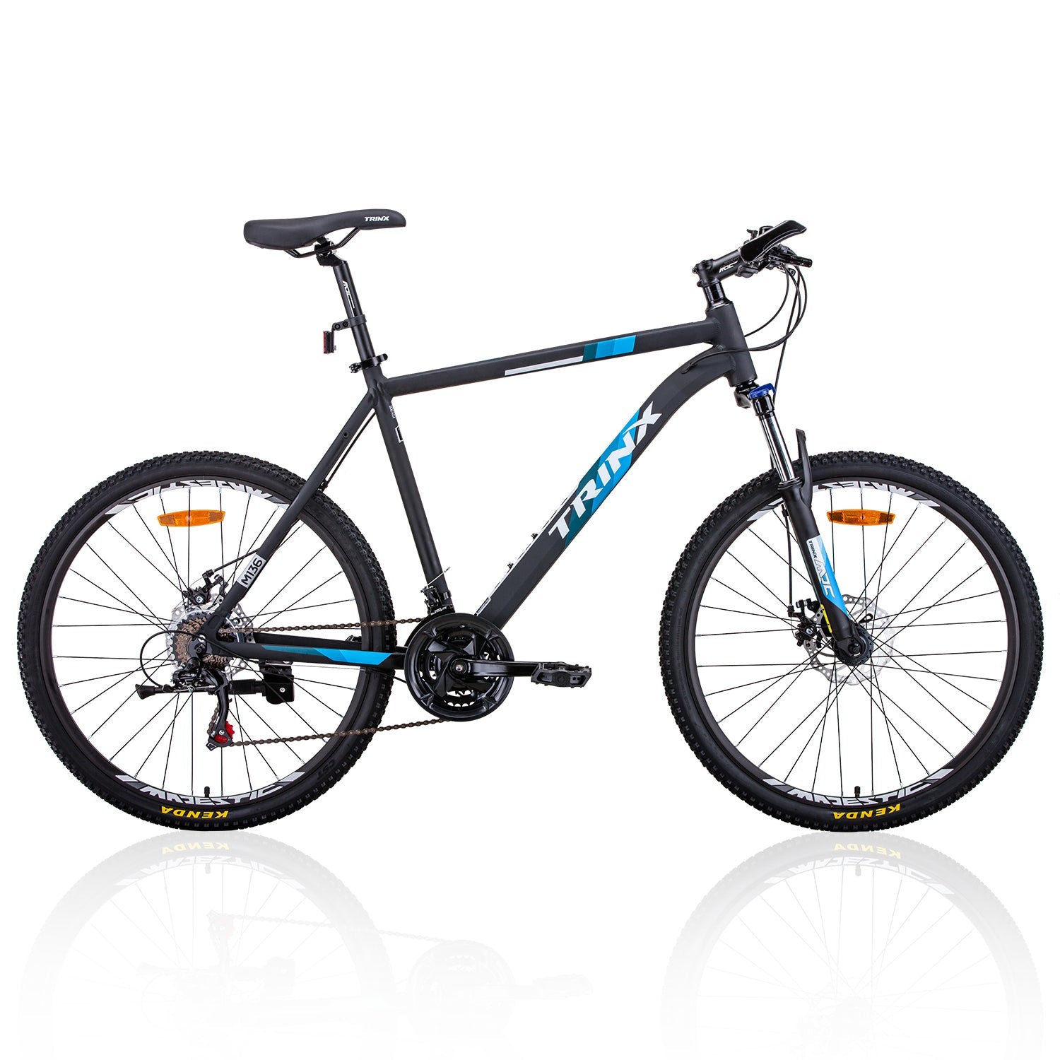 Trinx MTB Mens Mountain Bike 26 inch Shimano Gear 21-Speed [Colour: Matt Black White/Blue] [Size Of Frame: 17 inches] Trinx