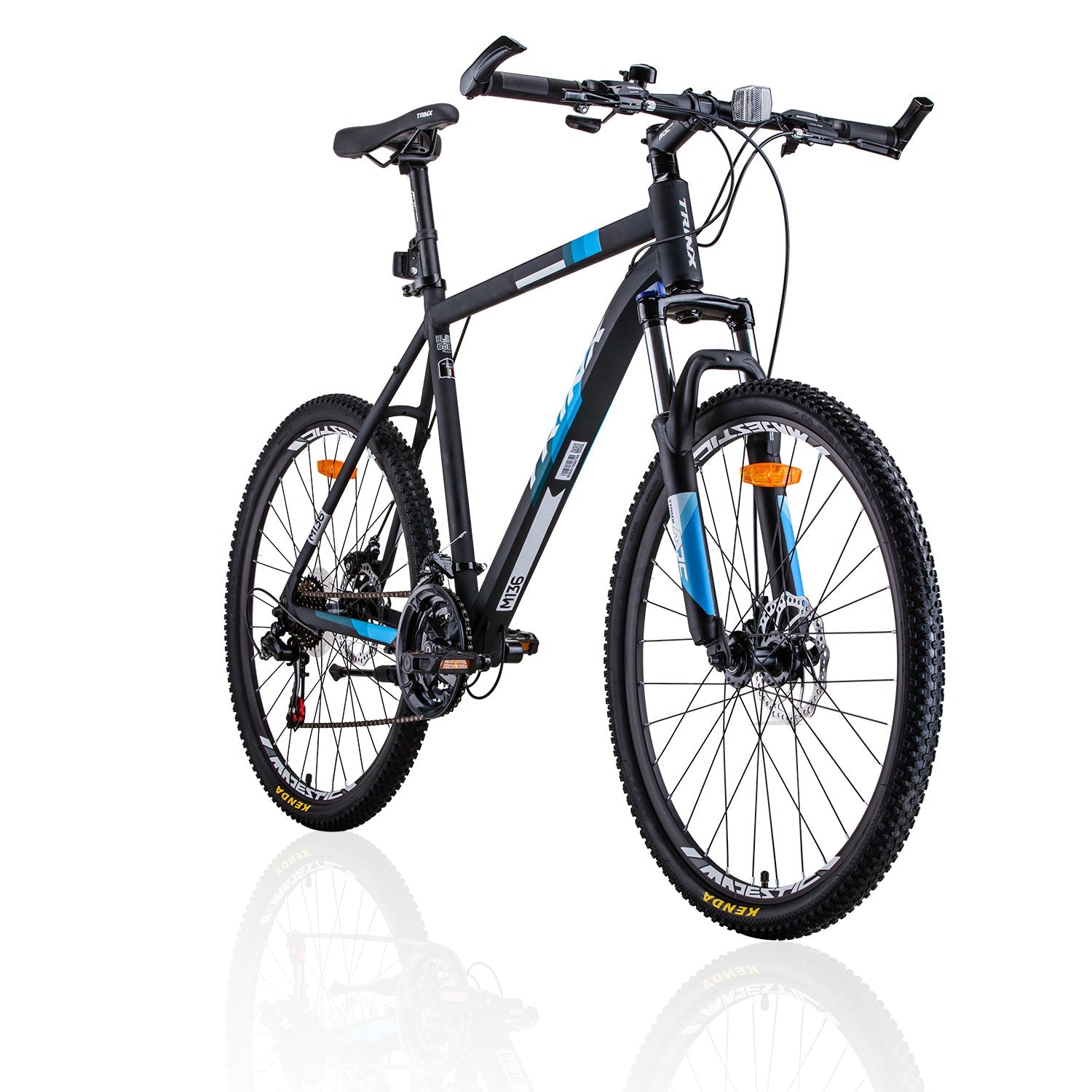 Trinx MTB Mens Mountain Bike 26 inch Shimano Gear 21-Speed [Colour: Matt Black White/Blue] [Size Of Frame: 21 inches] Trinx