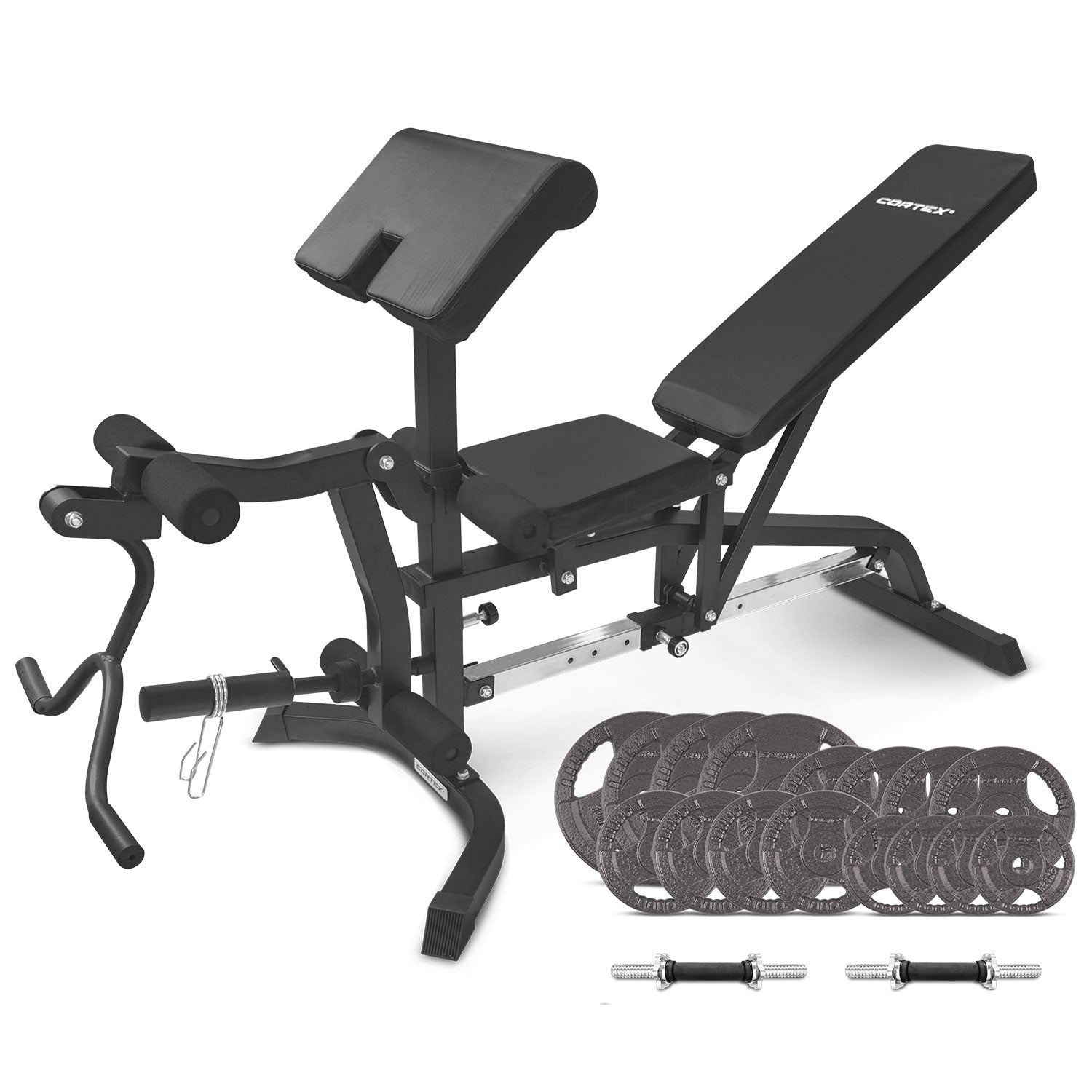 CORTEX BN-11 Exercise FID Bench + 79kg Standard Tri-Grip Weight Plate and Dumbbell Package Cortex