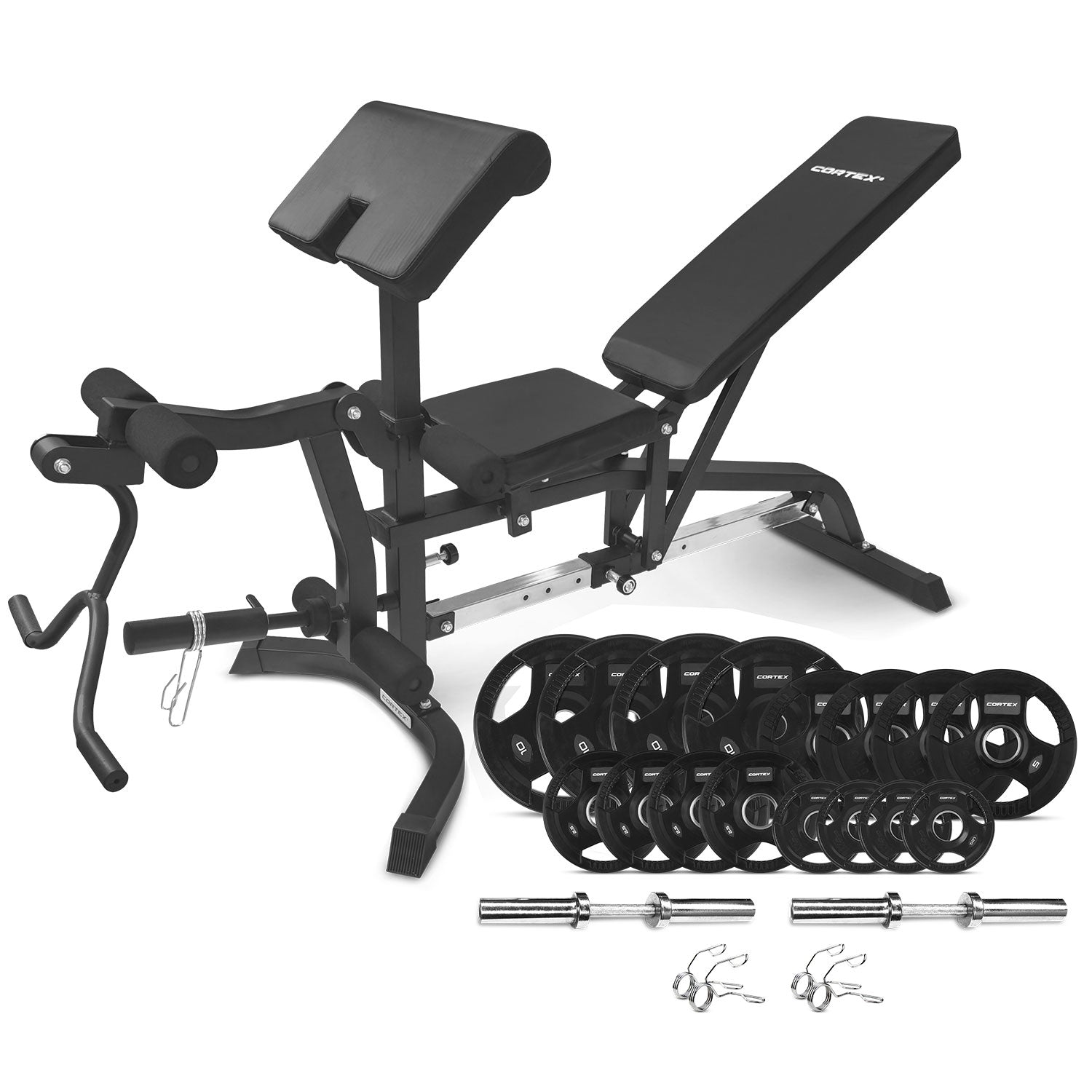 CORTEX BN-11 Exercise FID Bench + 85kg Olympic Tri-Grip Weight Plate and Dumbbell Package Cortex