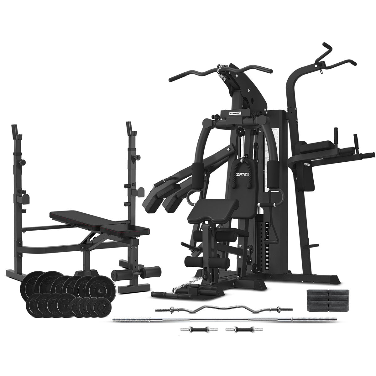 CORTEX GS7 Multi Station Home Gym with 98kg Weight Stack + MF4000 Bench Press + 90kg EnduraShell Weight Plate Package Cortex