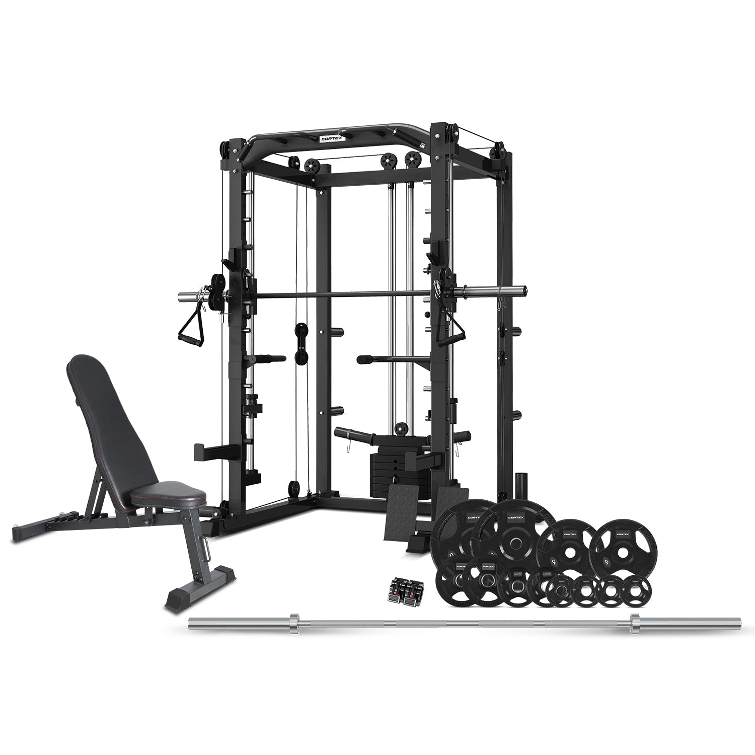 CORTEX SM20 Smith Station with 100kg Olympic Tri-Grip Weight, Bar and Bench Set Cortex