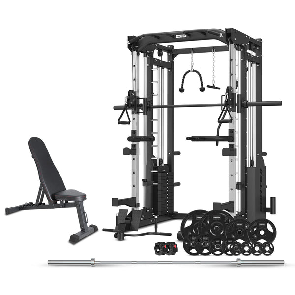 CORTEX SM-25 6-in-1 Power Rack with Smith & Cable Machine + BN6 Bench + 100kg Olympic Weight Plate & Barbell Package Cortex