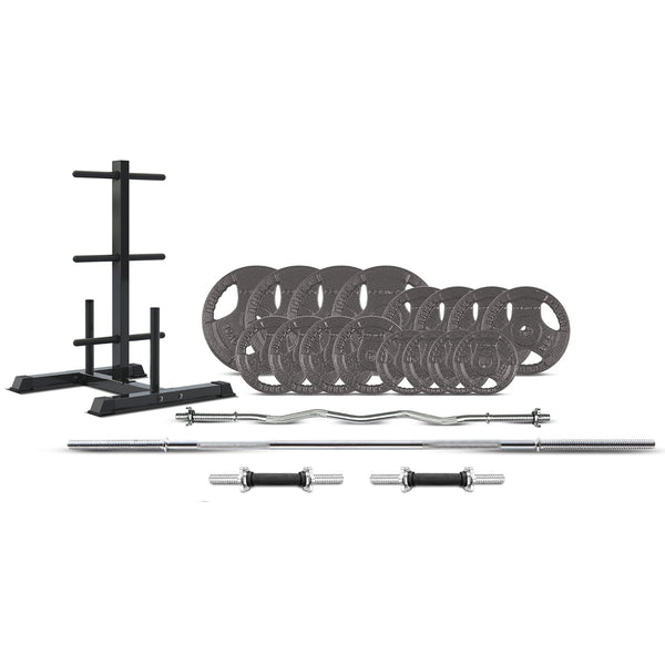 CORTEX 90kg Tri-Grip Standard Barbell Weight Set with Weight Tree 25mm Cortex