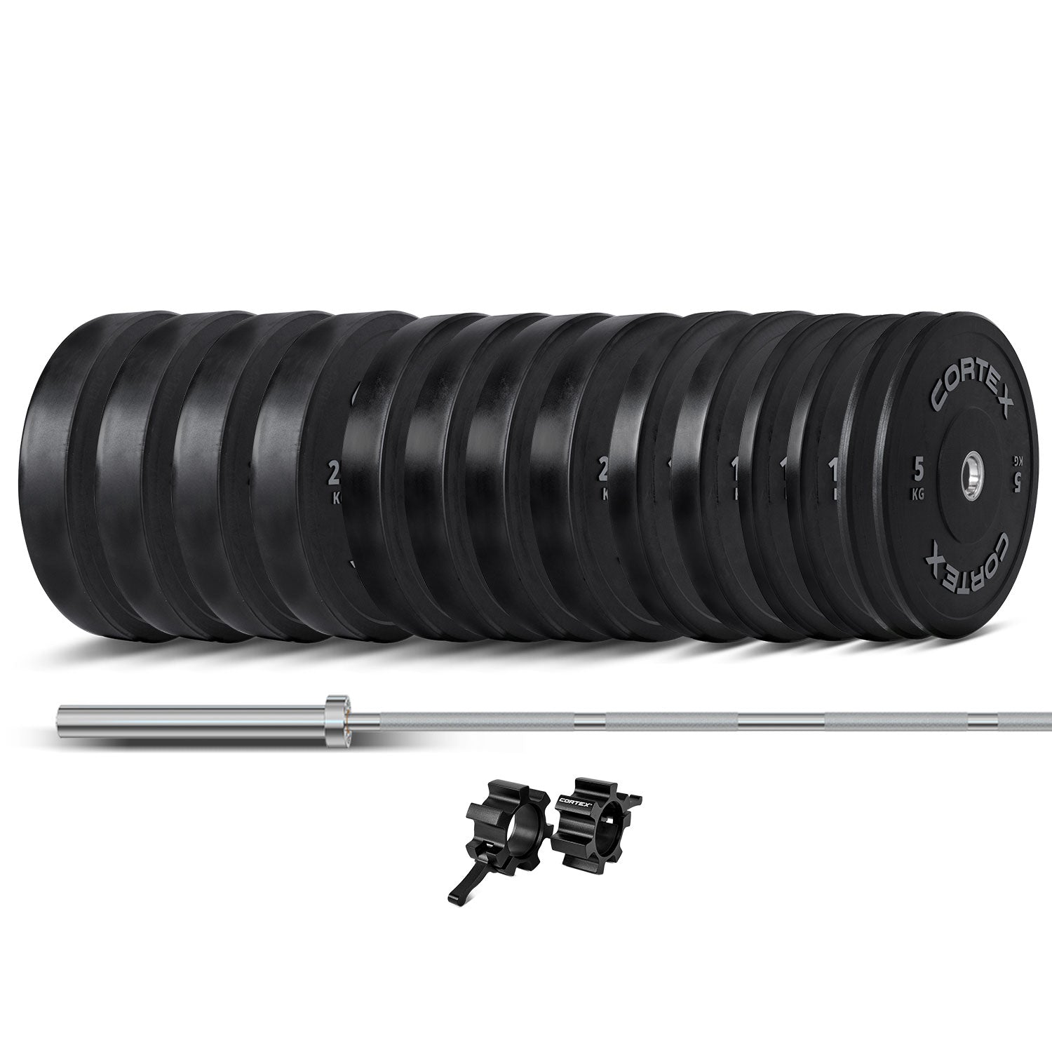 CORTEX 260kg Black Series V2 Rubber Olympic Bumper Plate Set 50mm with ZEUS100 Barbell Cortex