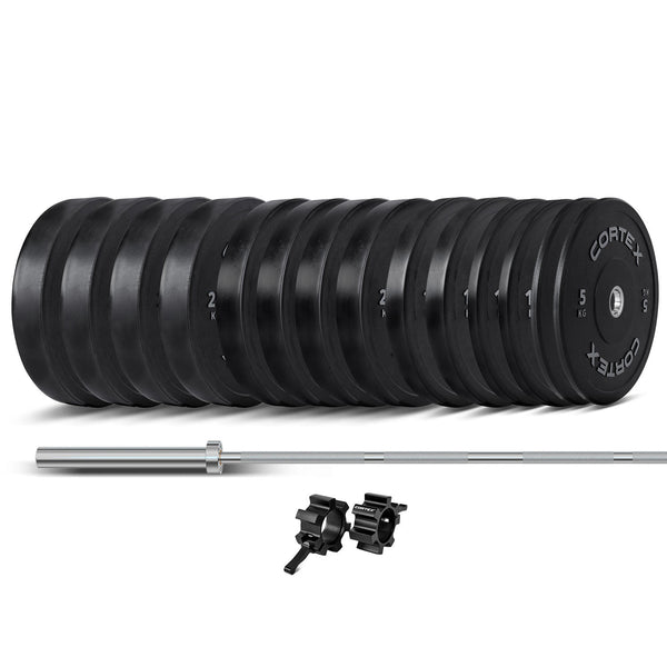 CORTEX 260kg Black Series V2 Rubber Olympic Bumper Plate Set 50mm with ZEUS100 Barbell Cortex
