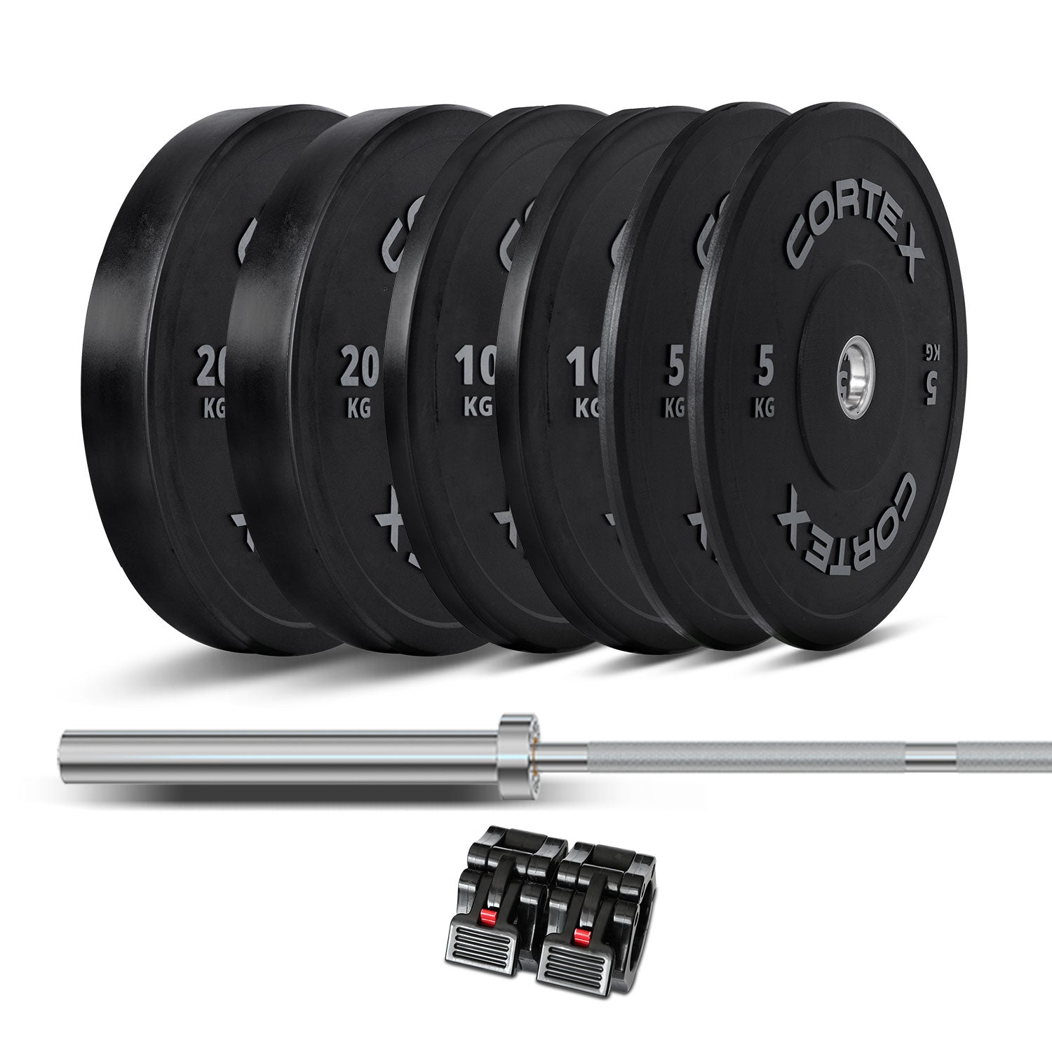 CORTEX 90kg Black Series V2 Rubber Olympic Bumper Plate Set 50mm with SPARTAN100 Barbell Cortex