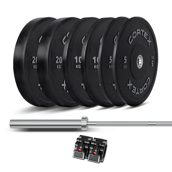 CORTEX 90kg Black Series V2 Rubber Olympic Bumper Plate Set 50mm with SPARTAN100 Barbell Cortex
