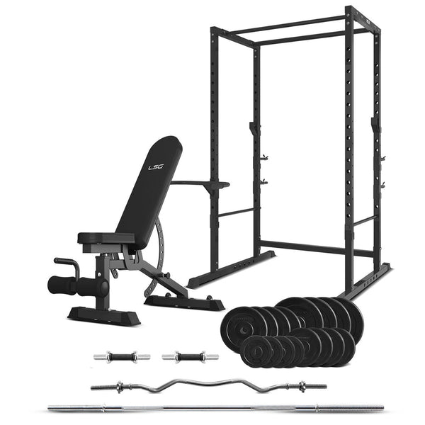 LSG GBH-300 Power Rack + GBN-006 14-Level FID Exercise Bench + 90kg Weight Set Package lsg